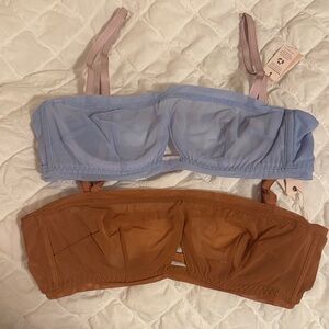 Blue and Brown Sheer Bandeau Bras